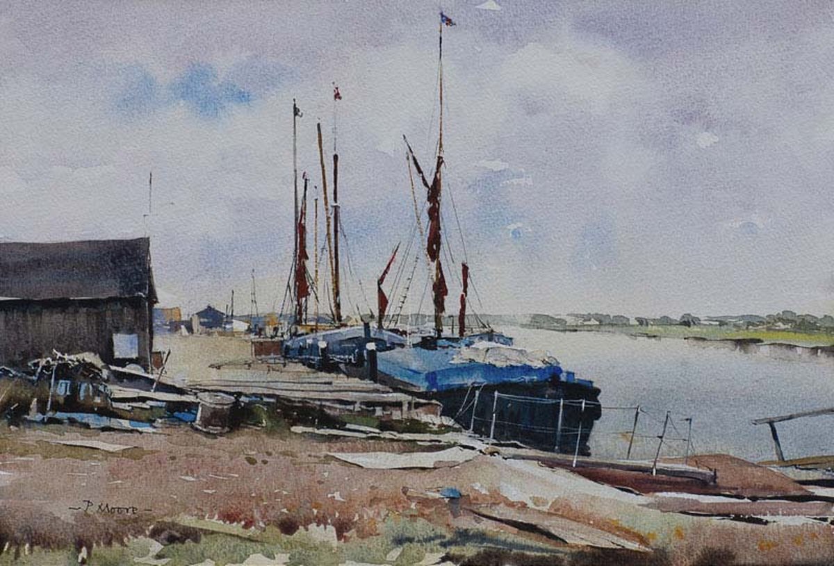 image shows: Boatyard at Maldon: Watercolour