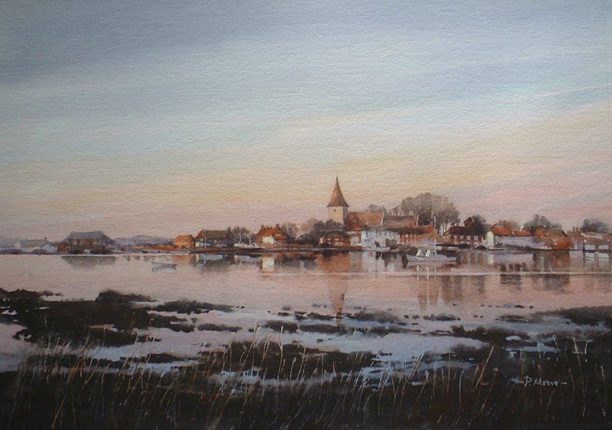 image shows: Bosham Sunset:  Watercolour