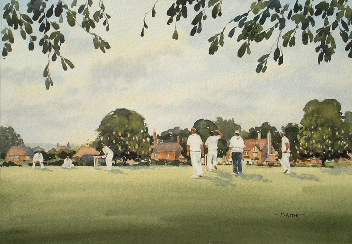 image shows: Cricket on the Green: Watercolour