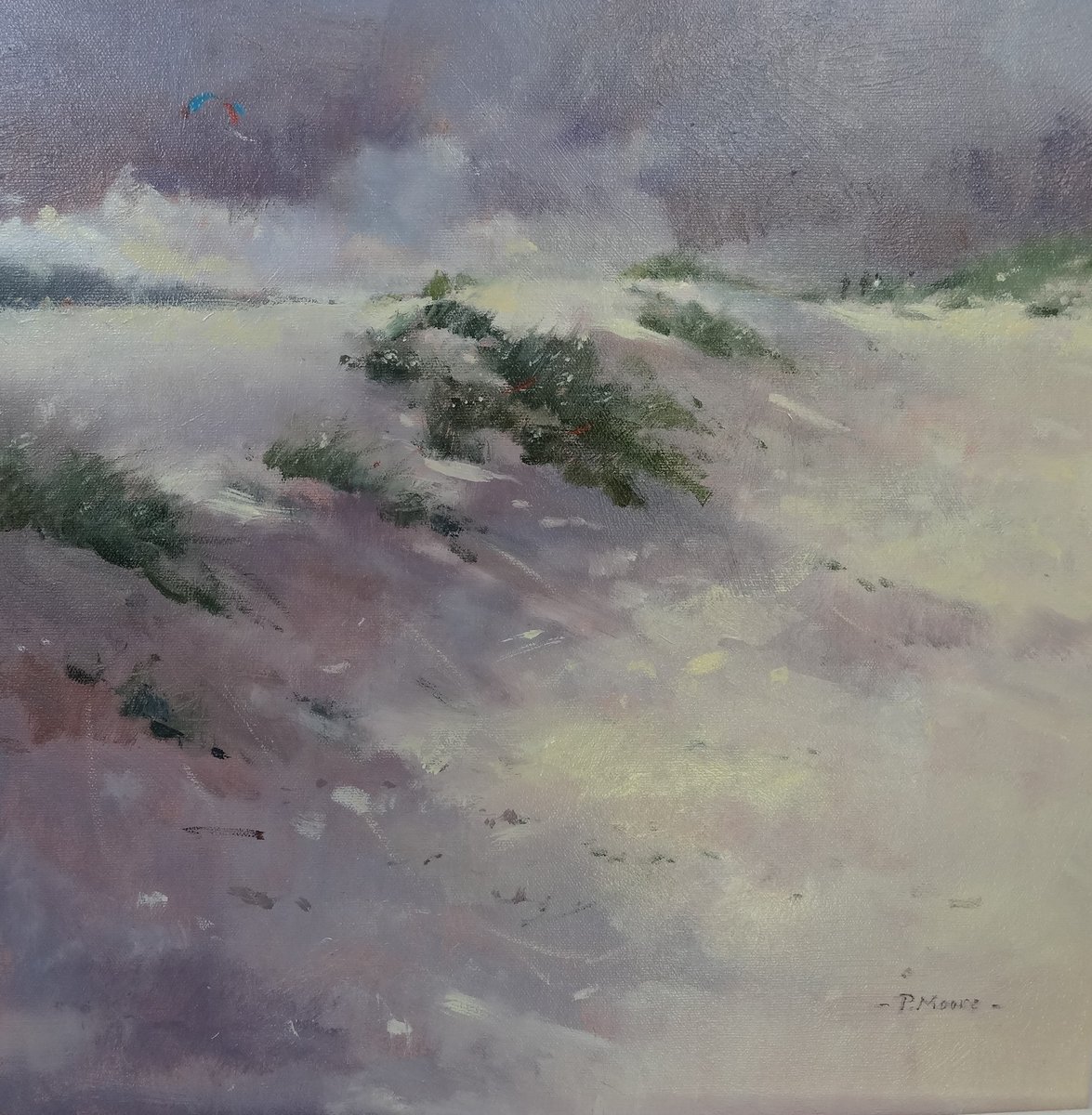 image shows: Kite Flying on the Dunes:  Oil on Canvas