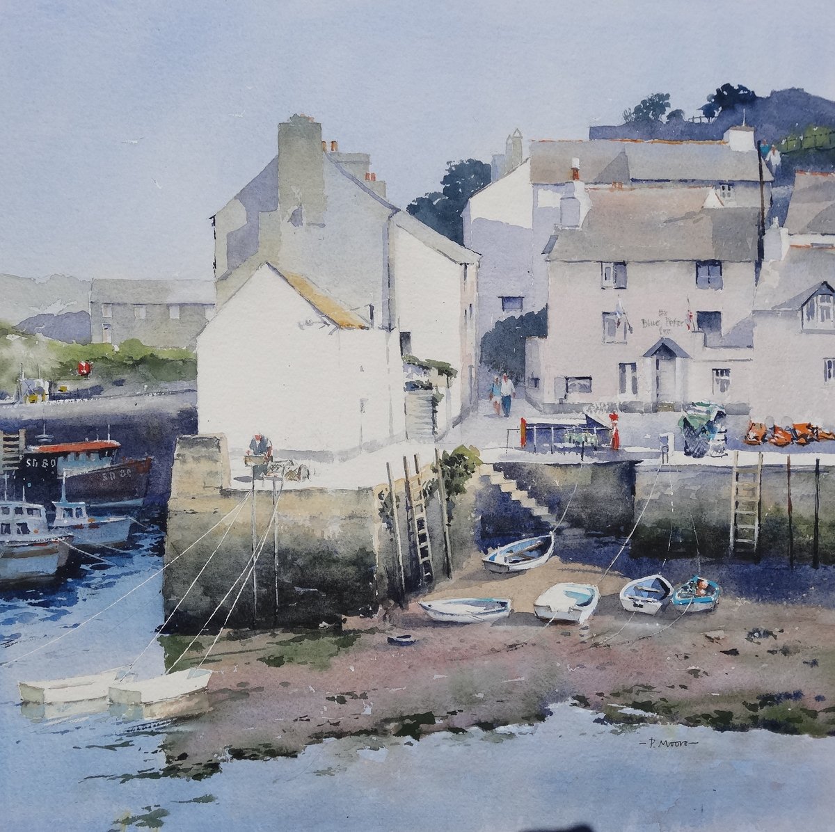 image shows: Low Tide at Polperro: Watercolour