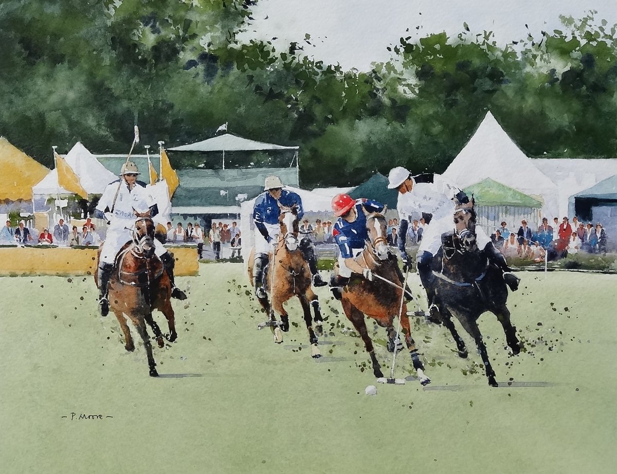 image shows: Polo at Cowdray:  Watercolour