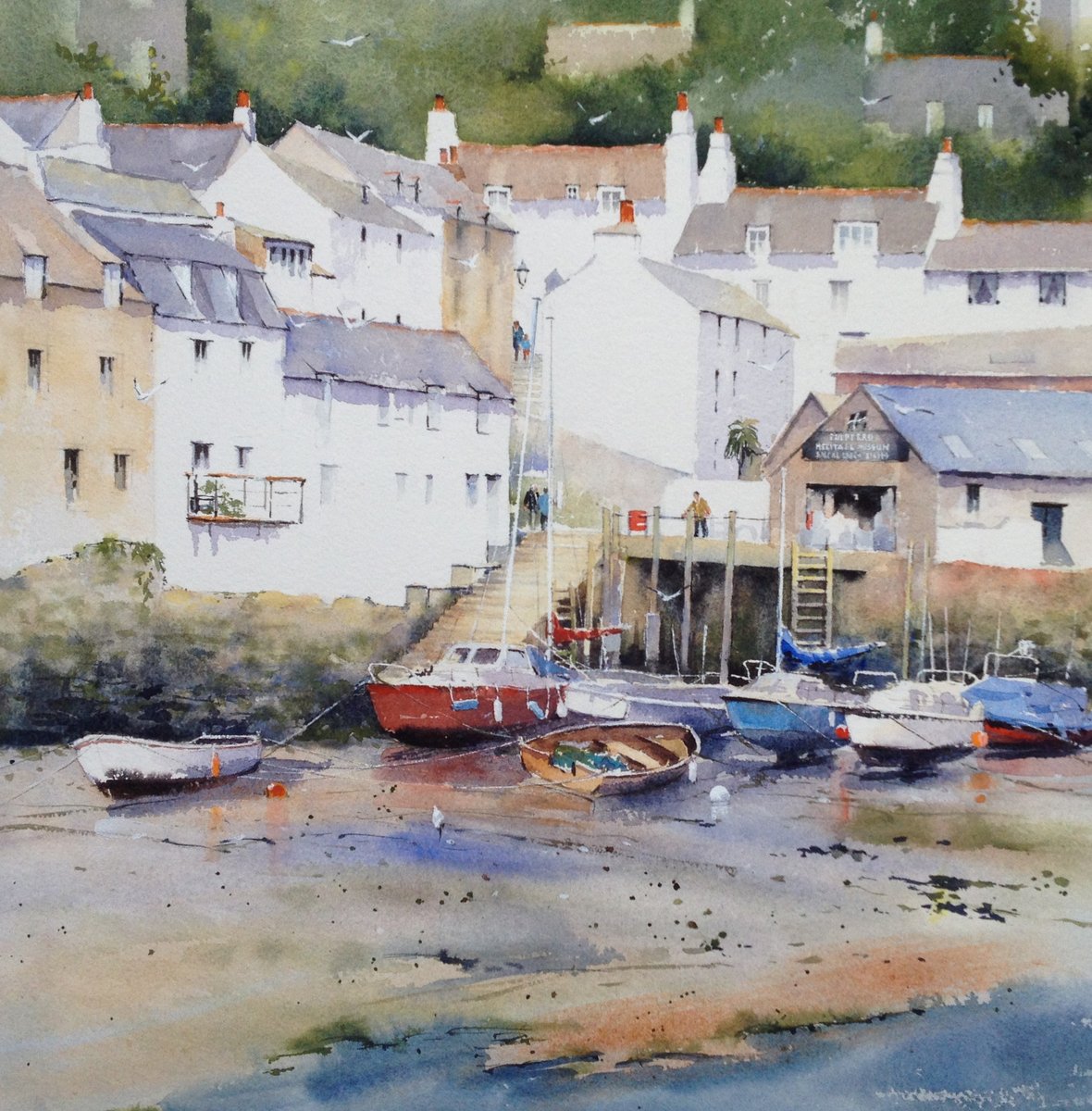 image shows: Polperro Harbour:  Watercolour