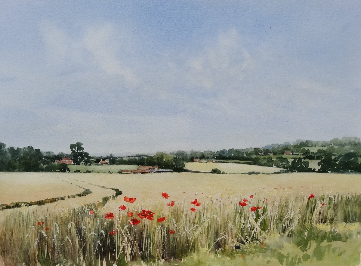 Summer Cornfield:  WatercolourImage with link to high resolution version