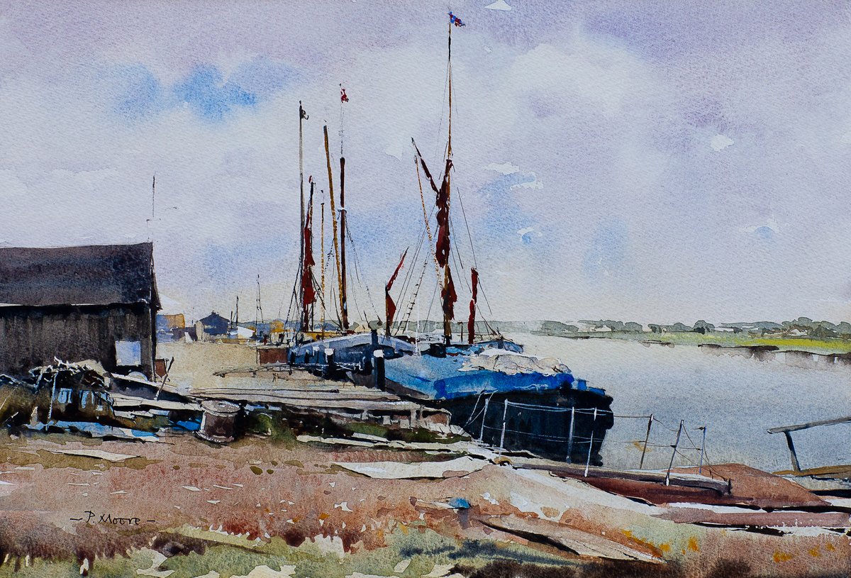 image shows: Boatyard at Maldon:  Watercolour