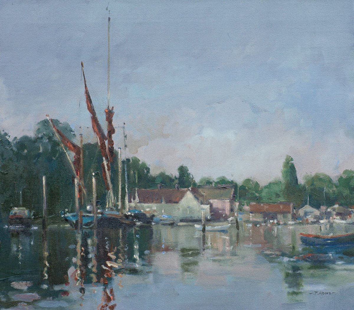 image shows: Thames Barges at Pinmill:  Oil on Canvas