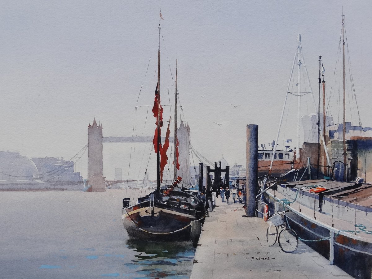 image shows: Thames Pontoon:  Watercolour